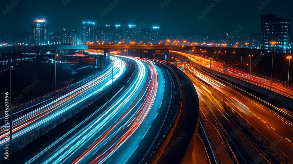 Abstract City Night Lights and Traffic Lights Trails. Fast moving cars, motion blur, city road. Abstract City Night Lights and Traffic Lights Trails. Fast moving cars, motion blur, city road.