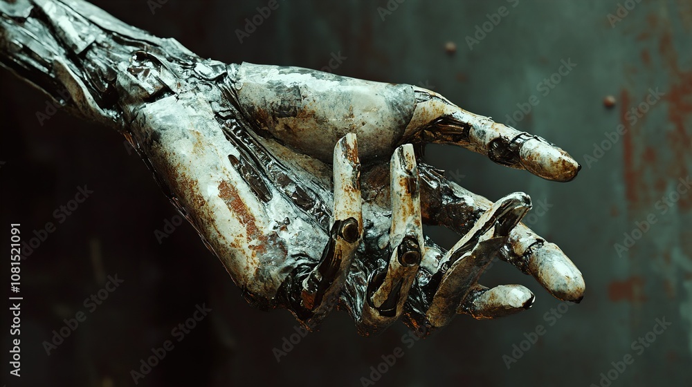 Rusted Robotic Hand: A Close-Up Look at Futuristic Technology Rusted Robotic Hand: A Close-Up Look at Futuristic Technology