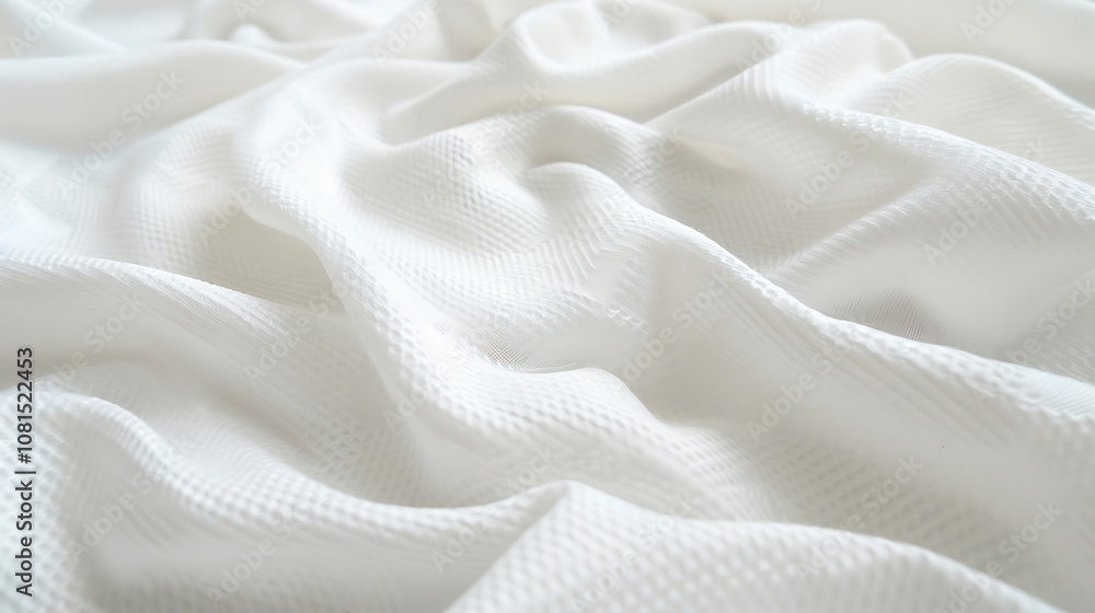 Close-up of textured white fabric in a swirling, rose-like formation Close-up of textured white fabric in a swirling, rose-like formation