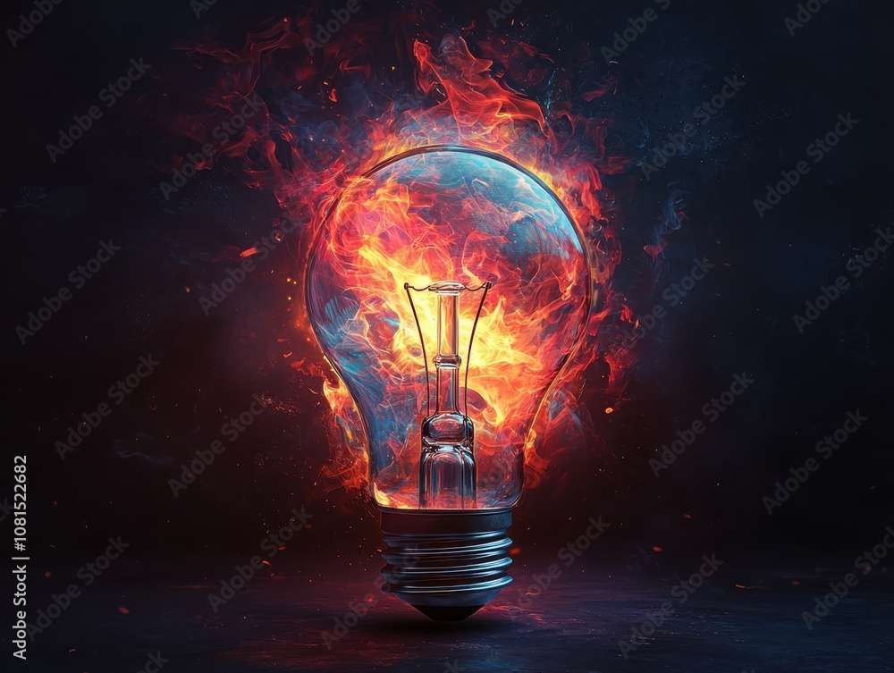 Illuminate your imagination exploring the abstract fusion of neon flames and lightbulbs Illuminate your imagination exploring the abstract fusion of neon flames and lightbulbs