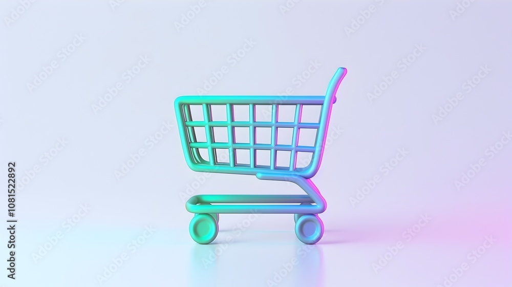 Minimalist 3D Shopping Cart Icon with Smooth Gradient Colors on White Background Minimalist 3D Shopping Cart Icon with Smooth Gradient Colors on White Background