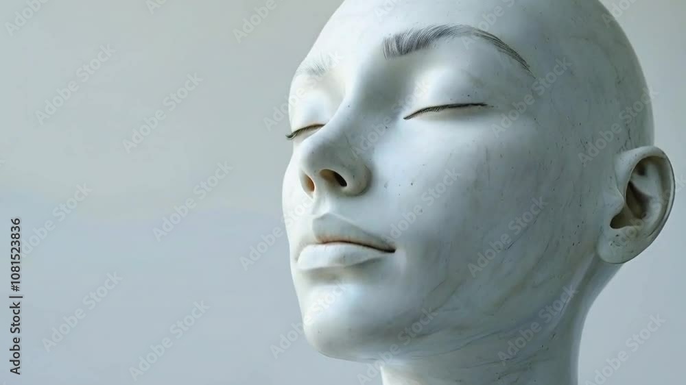A close-up of a white mannequin head with serene facial features. A close-up of a white mannequin head with serene facial features.