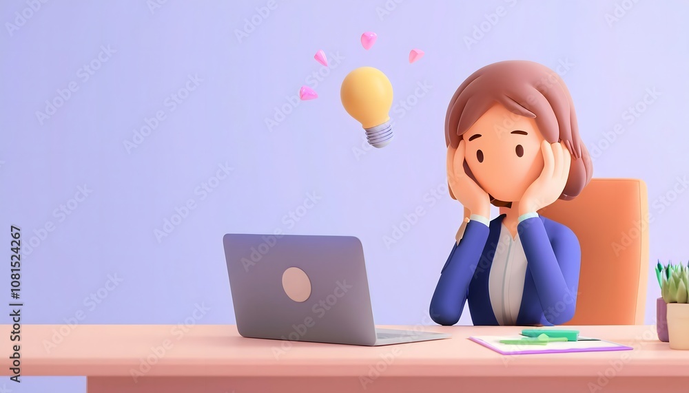 burnout at the desk. Lonely employee at desk, stressed and fatigued, 3D illustration. burnout at the desk. Lonely employee at desk, stressed and fatigued, 3D illustration.