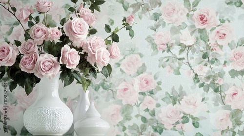 nostalgic rose bouquets bloom across timeless backdrop, vintage charm perfect for romantic occasions, delicate floral wallpaper exudes classic elegance photo