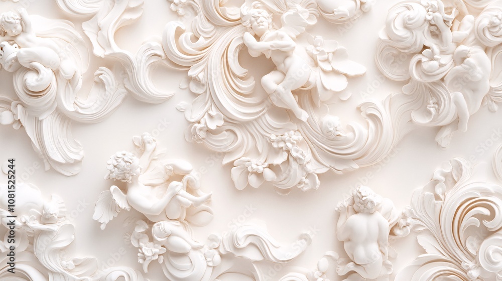 ornate scrollwork, cherubs, and floral motifs emerge through subtle shadows and highlights intricate relief effect creates a sense of depth and luxury timeless elegance captured in a modern, ornate scrollwork, cherubs, and floral motifs emerge through subtle shadows and highlights intricate relief effect creates a sense of depth and luxury timeless elegance captured in a modern,