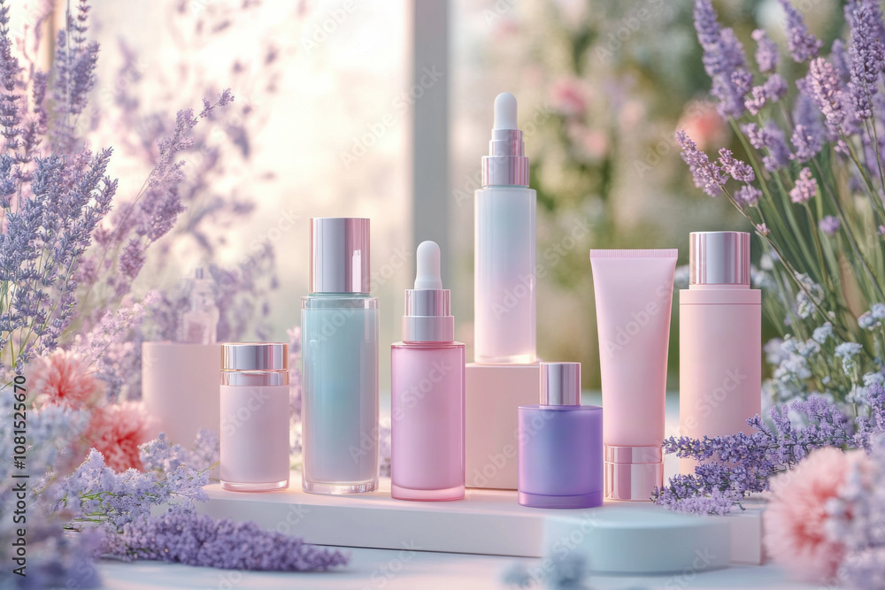 A collection of beauty products are displayed on a table A collection of beauty products are displayed on a table