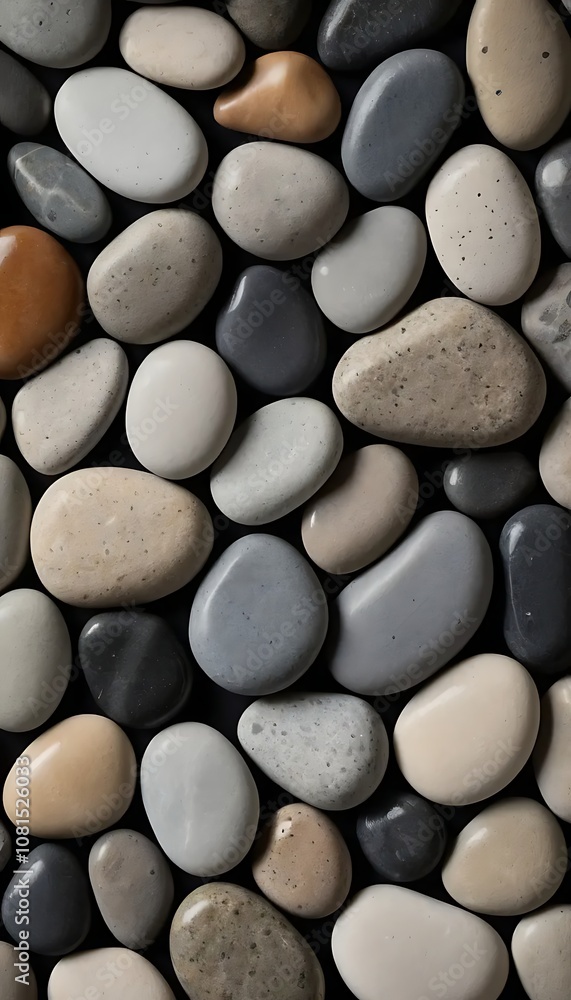 Smooth River Stones in Shades of Gray, Black, and Brown for an Earthy Balanced Background