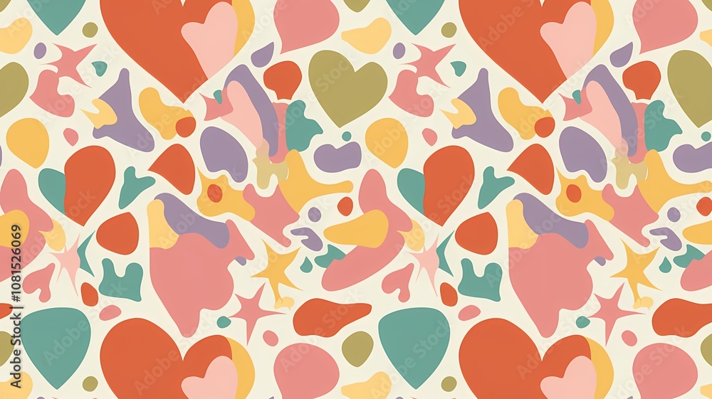 Fototapeta premium Abstract Colorful Heart and Shape Pattern in Pastel Tones