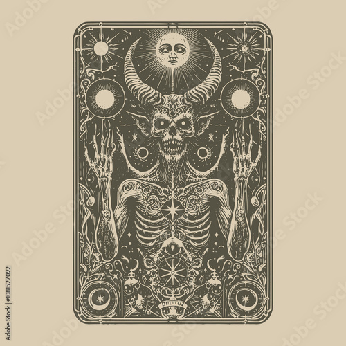 devil tarot card in retro style