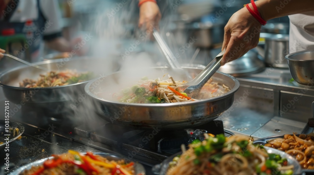 Close-up of a bowl of steaming hot noodles from a street vendor on Yaowarat Road Close-up of a bowl of steaming hot noodles from a street vendor on Yaowarat Road