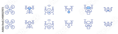 Drone icon set in two styles, Duotone and Thin Line style. Editable stroke. drone, smart drone