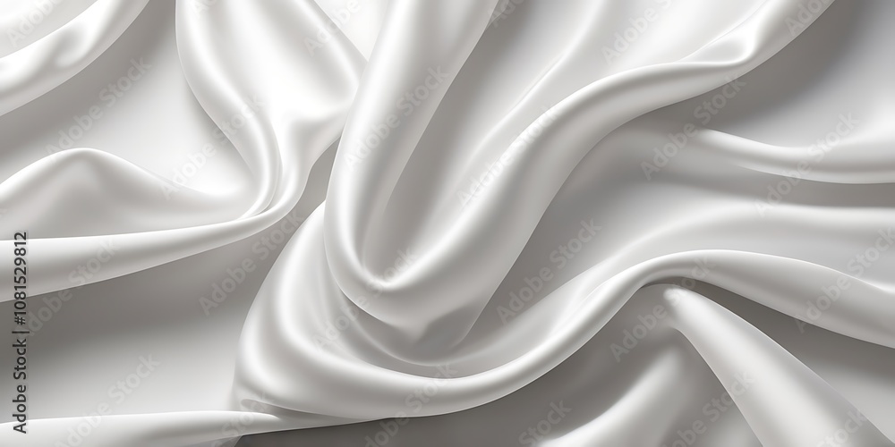 Close-up of white satin fabric with flowing folds and lustrous sheen. Close-up of white satin fabric with flowing folds and lustrous sheen.