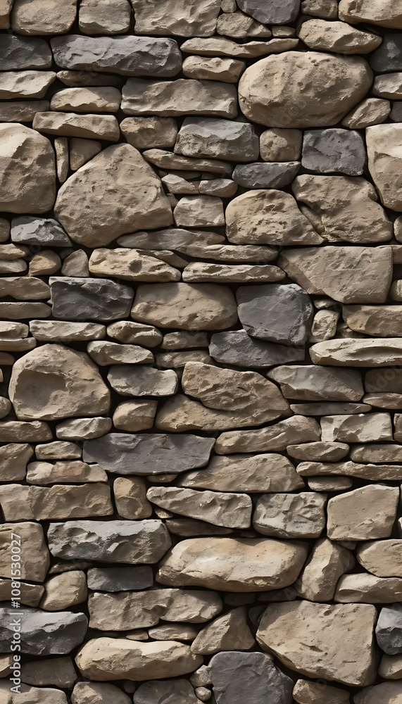 Fototapeta premium Stone Wall Texture with Irregular Shapes and Visible Mortar for an Ancient Rustic Background
