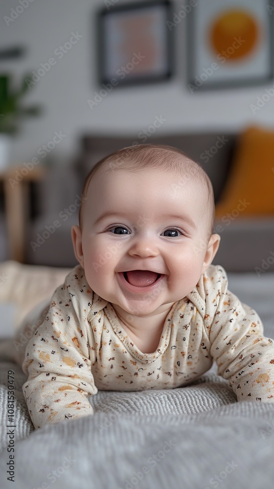 Adorable Baby Smiling Joyfully On A Blanket Adorable Baby Smiling Joyfully On A Blanket
