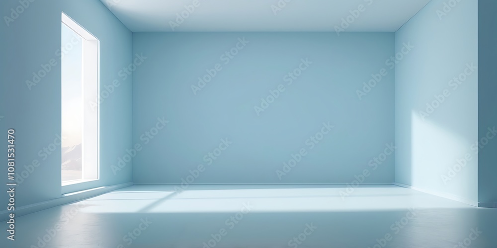 Minimalist modern interior with light blue walls, natural light, and clean lines Minimalist modern interior with light blue walls, natural light, and clean lines