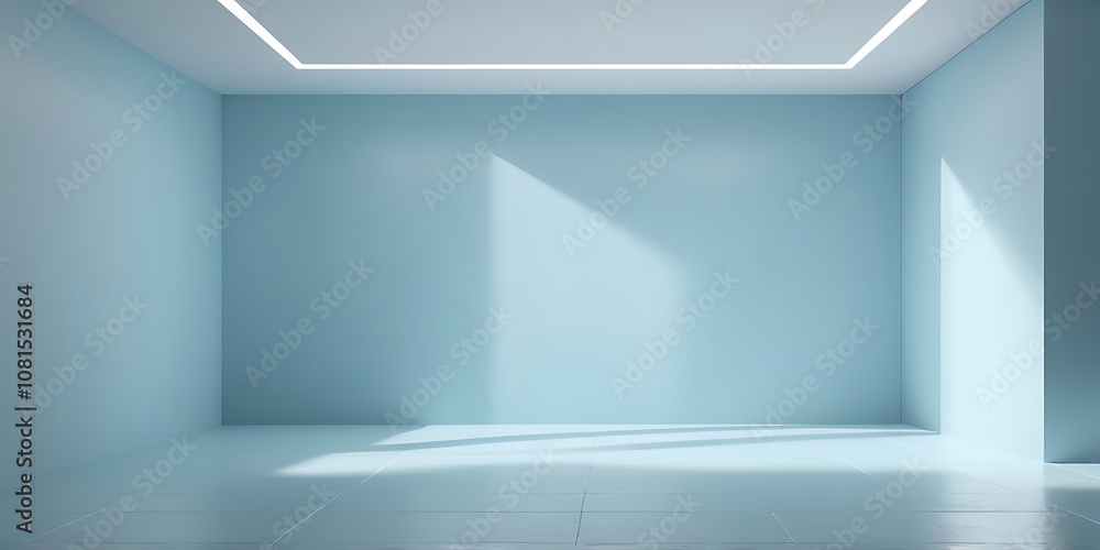 Minimalist modern interior with light blue walls, natural light, and clean lines Minimalist modern interior with light blue walls, natural light, and clean lines