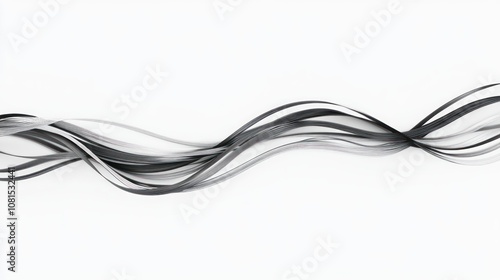 Abstract composition of flowing black and gray lines on a white background.