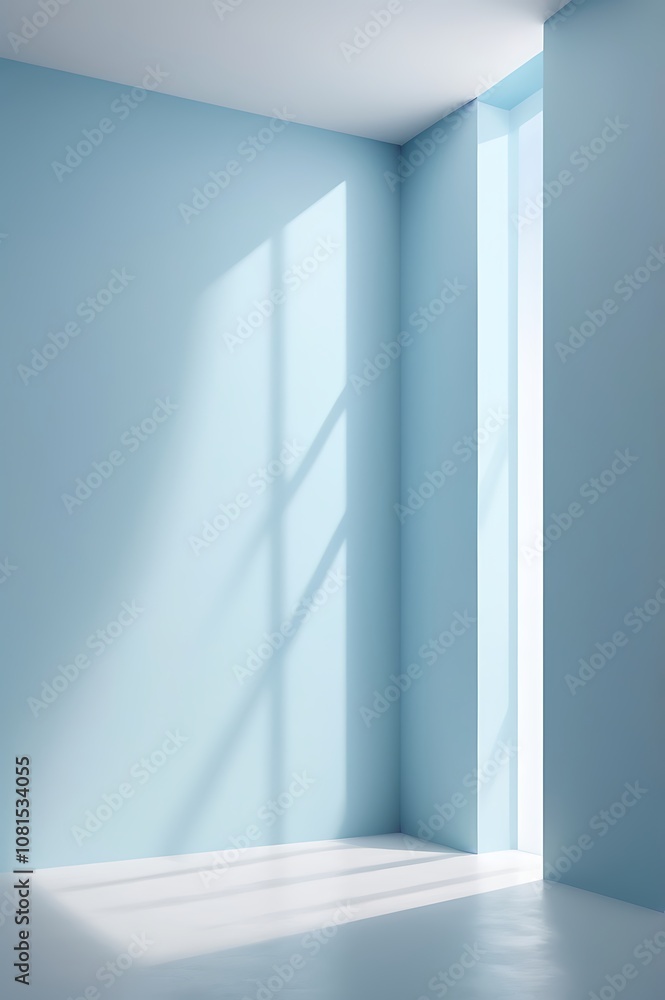 Minimalist modern interior with light blue walls, natural light, and clean lines Minimalist modern interior with light blue walls, natural light, and clean lines