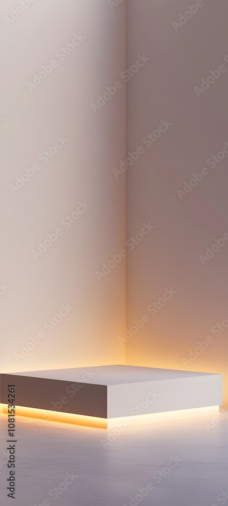 Fototapeta premium 17. A simple white podium with ambient lighting from below, offering a spacious area for product showcasing.