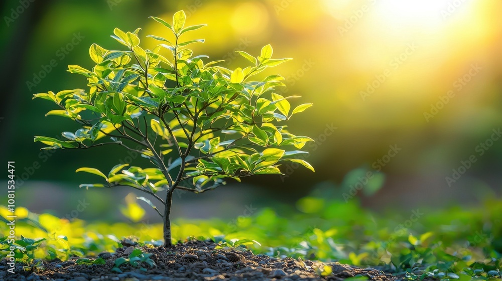 Growing young plant in sunlit forest nature photography vibrant environment close-up view growth concept Growing young plant in sunlit forest nature photography vibrant environment close-up view growth concept