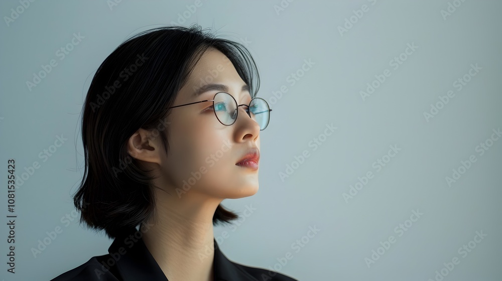 Elegant and Confident Japanese-Spanish Mixed Professional CEO in Sideview Studio Portrait Elegant and Confident Japanese-Spanish Mixed Professional CEO in Sideview Studio Portrait