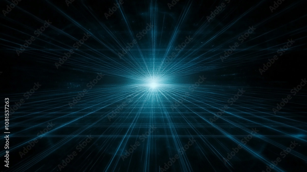 Abstract background with blue light rays radiating from a central point, creating a sense of depth and movement. Abstract background with blue light rays radiating from a central point, creating a sense of depth and movement.
