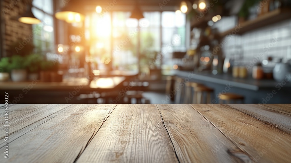 Empty wooden table in a cafe with blurred background. Empty wooden table in a cafe with blurred background.