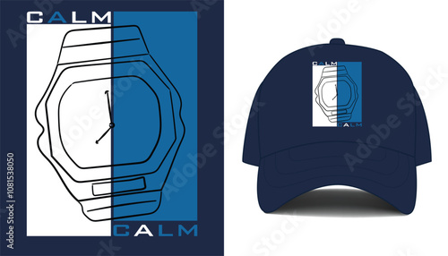 Navy hat design with watch illustration. For fashion graphic