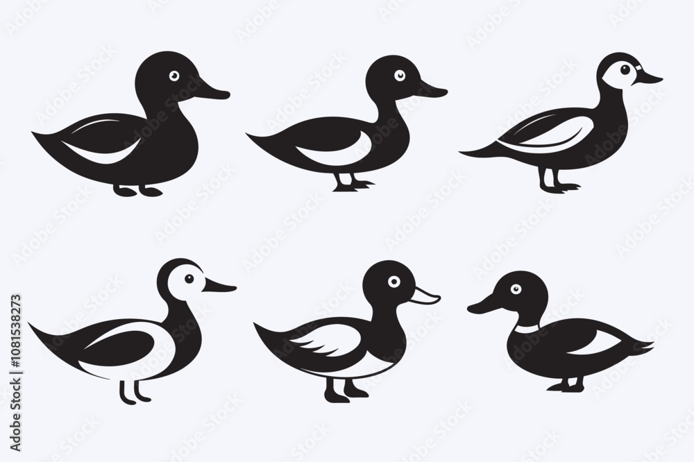 Fototapeta premium Creative 6 cute duck line art design vector silhouette with a white background.eps