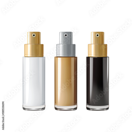 Cosmetics bottle can sprayer container in glass or plastic bottle have a gold and silver cap. Cosmetic or beauty product mock up.