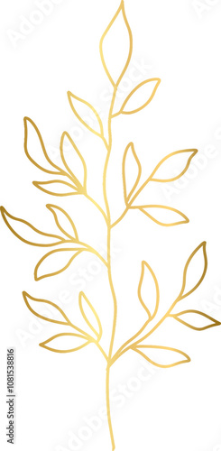 Golden Simple Wild Flower Doodle lIne Art