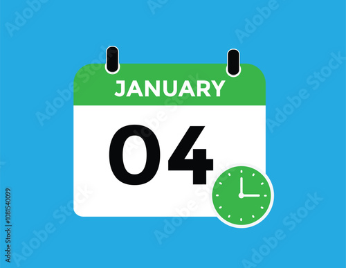 January 4 Calendar Day or Calender Date for Deadlines or Appointment. calendar date icon on white background.
