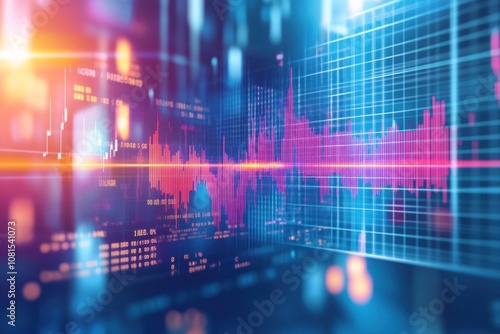 Abstract digital data flow with a red and blue gradient, depicting a technological background, showcasing the dynamic flow of information.