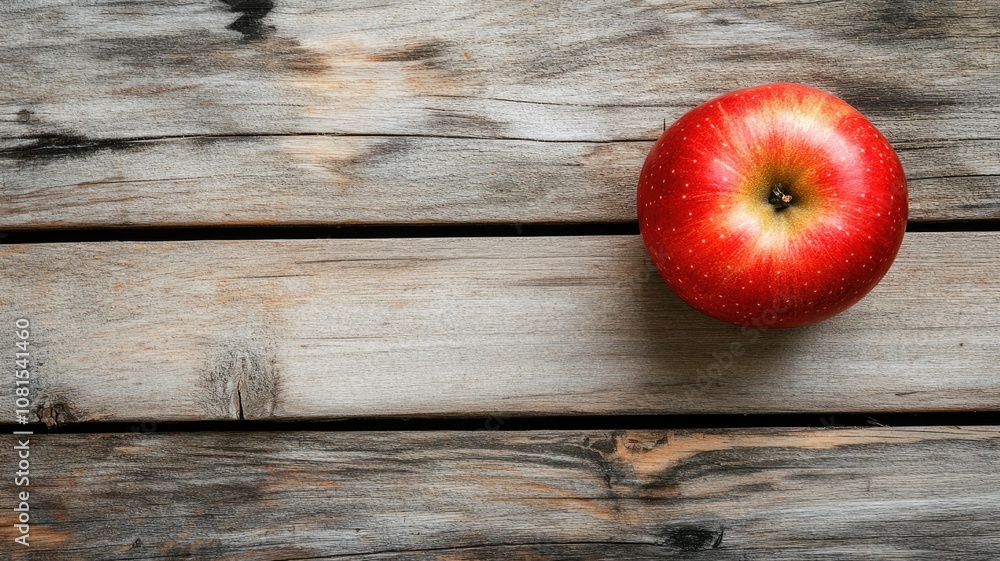 Red apple on wooden surface, natural rustic background Red apple on wooden surface, natural rustic background