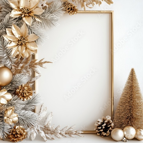 A gold frame with a white background and a gold and white floral border