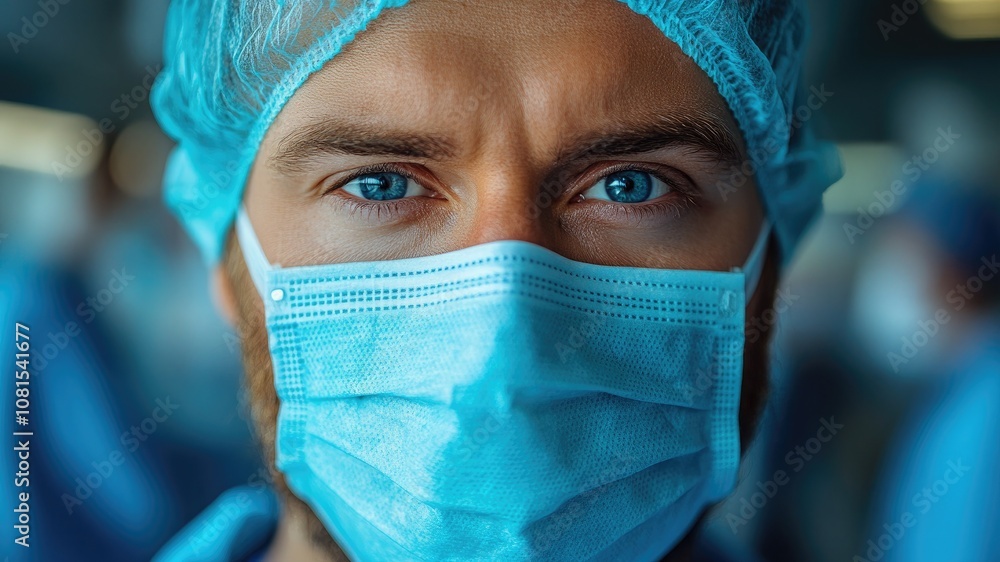 Doctor in medical gloves and mask, looking directly at the camera with a blurred background. Ideal for healthcare, medical research, and laboratory themes. Doctor in medical gloves and mask, looking directly at the camera with a blurred background. Ideal for healthcare, medical research, and laboratory themes.