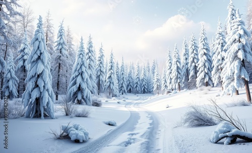 Frozen forest scenery features winter white landscape with snow against a festive christmas backdrop christmas backdrop professional studio photography Photorealistic style 