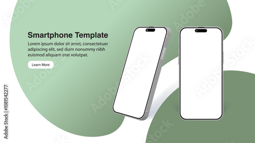 Premium 3D Realistic Smartphone Mockup Banner: Front and Side Views of Mobile Phone Displaying App Design. Vector.