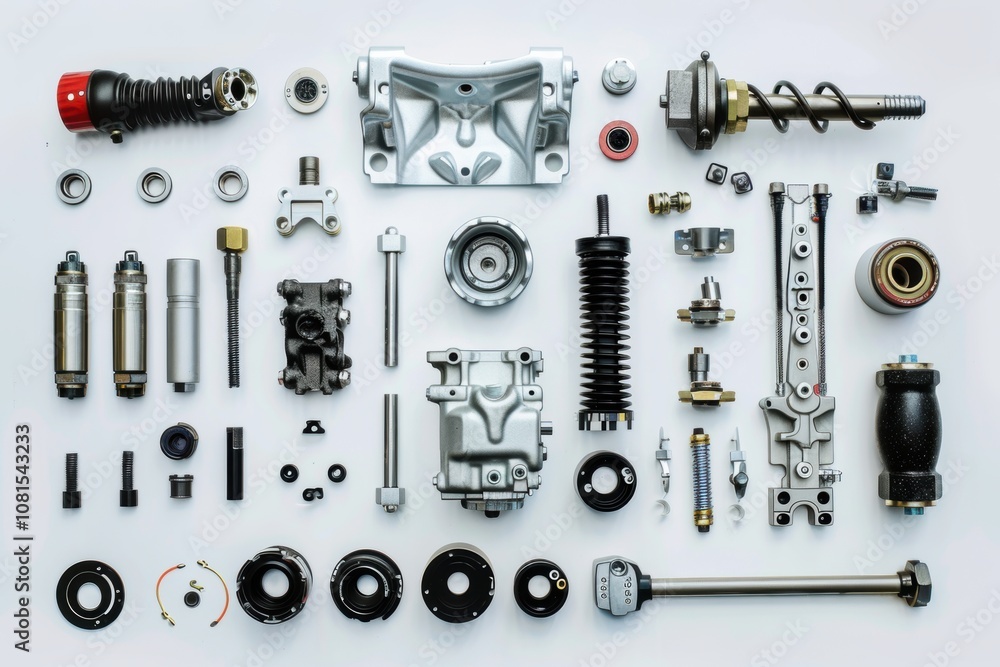 Mechanical Parts in an Industrial Design with Metal and Golden Components Mechanical Parts in an Industrial Design with Metal and Golden Components