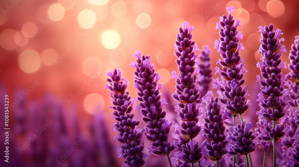 Lavender flowers with blurred orange background.