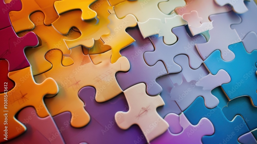 An abstract image of interconnected puzzle pieces, each piece in a different color, fitting seamlessly together An abstract image of interconnected puzzle pieces, each piece in a different color, fitting seamlessly together