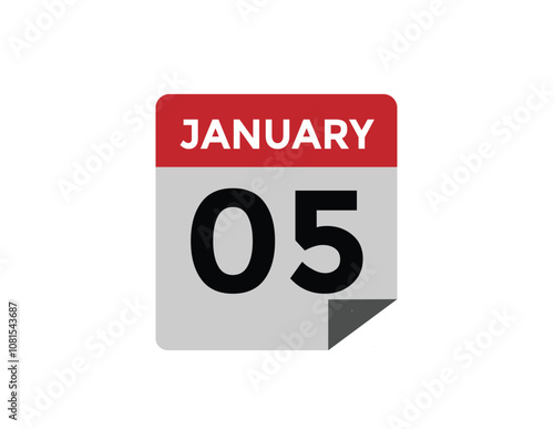 January 5 Calendar Day or Calender Date for Deadlines or Appointment. calendar date icon on white background.
