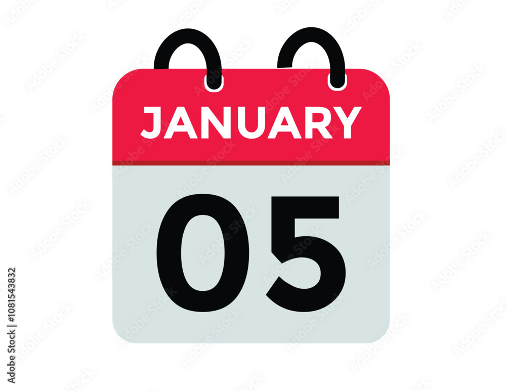 January 5 Calendar Day or Calender Date for Deadlines or Appointment. calendar date icon on white background. January 5 Calendar Day or Calender Date for Deadlines or Appointment. calendar date icon on white background.