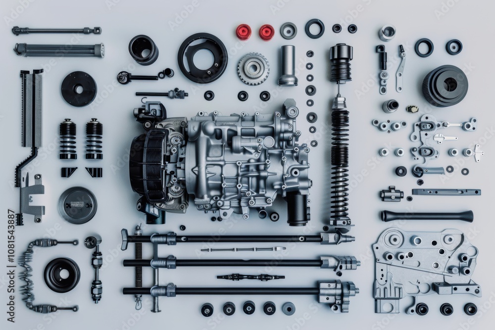 Mechanical Parts in an Industrial Design with Metal and Golden Components Mechanical Parts in an Industrial Design with Metal and Golden Components