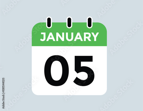January 5 Calendar Day or Calender Date for Deadlines or Appointment. calendar date icon on white background.