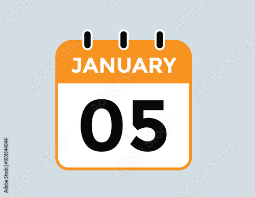 January 5 Calendar Day or Calender Date for Deadlines or Appointment. calendar date icon on white background.