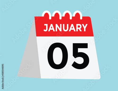 January 5 Calendar Day or Calender Date for Deadlines or Appointment. calendar date icon on white background.