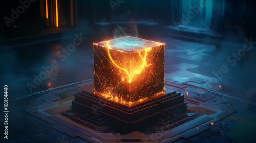  SciFi GlowCube A glowing cube with energy crackling around it The futuristic design would make a great decorative accent for a gamer s room or a sci fi themed space photo