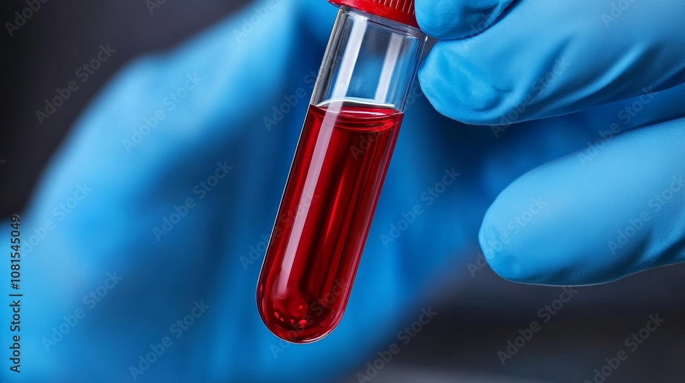Gloved Hand Holding Blood Sample Test Tube Medical Science Research Gloved Hand Holding Blood Sample Test Tube Medical Science Research