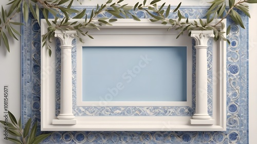 Ancient wooden window frame in a whitewashed stone wall